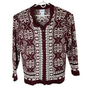 Vintage National Cardigan Sweater 2X Wine Cream